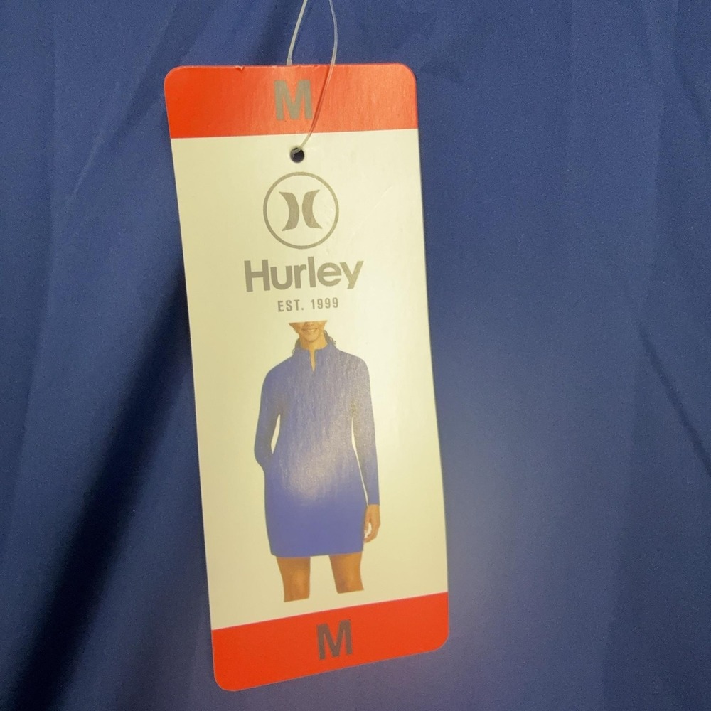 Hurley Dress Womens Medium Blue Long Sleeve Mock Neck Zip Stretch Shift Casual - Picture 3 of 14